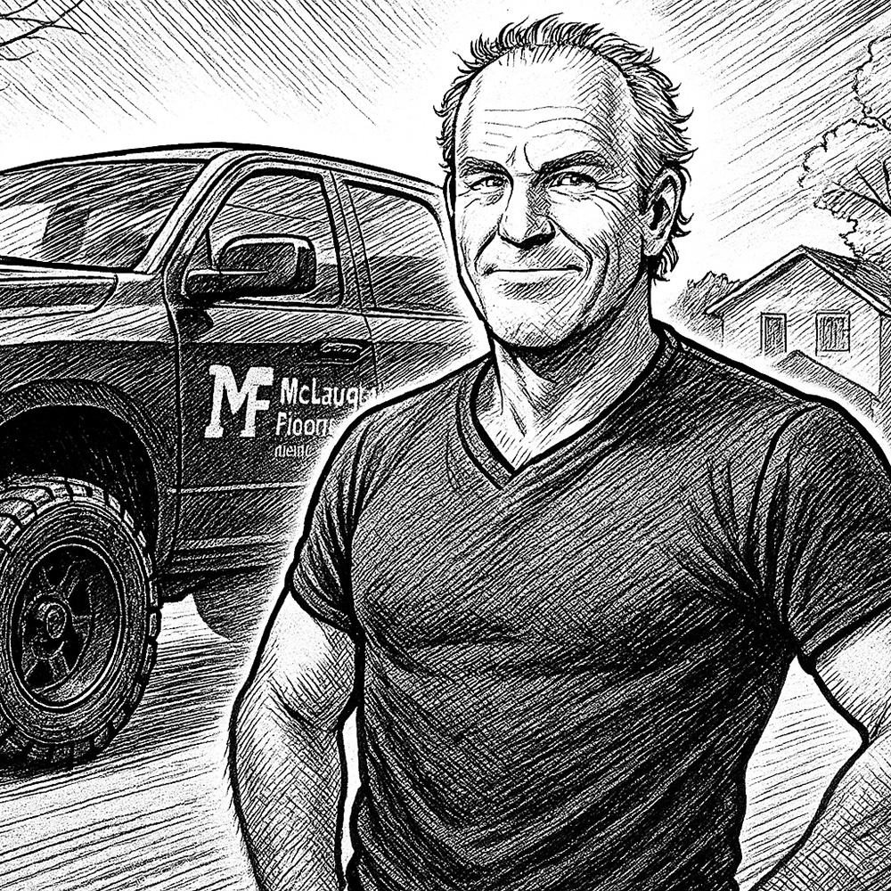 A sketch of Rick McLaughlin of McLaughlin Flooring